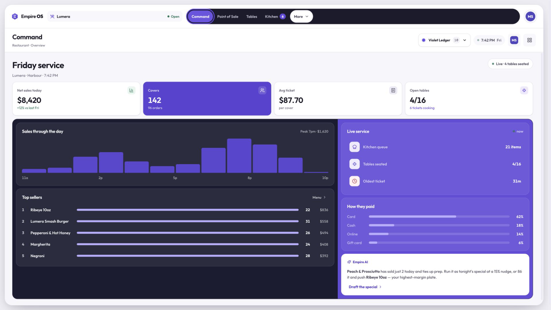 The Command screen in the Violet Ledger interface system.